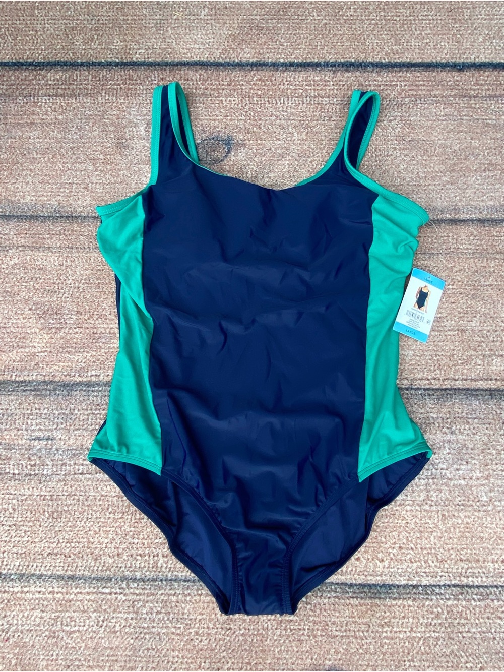 Lands End NWT classic navy and green one piece large